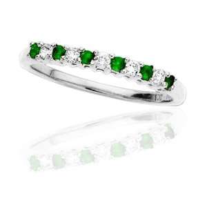  10k White Gold Emerald and Diamond Ring, Size 6 Jewelry