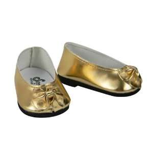  Gold Doll Shoes in Patent Leather with Bow, Dress Shoes 