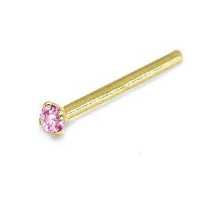   Pink Diamond   14K Yellow Gold Nose Ring   Straight Fishtail Jewelry