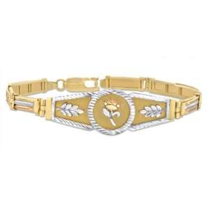   Tri Color Solid Gold Ladies Bracelet Accented with a Rose 16.0mm Wide