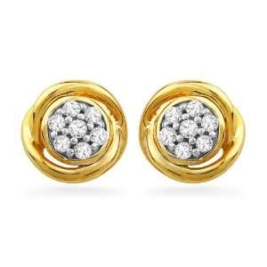   Gold Round Diamond Flower Fashion Earring (1/10 cttw) D Gold Jewelry
