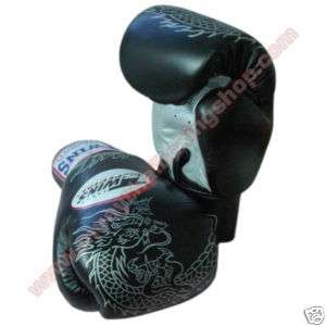 Twins Muay Thai Boxing Gloves Black Silver Dragon 16 oz  