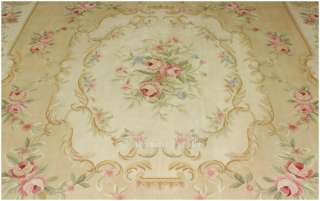 9X12 Aubusson Area Rug Pastel Antique Gold Yellow Ivory   Wool Flat 