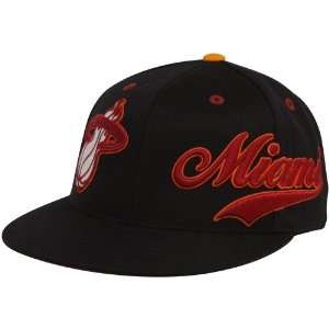  adidas Miami Heat Black Doubleheader 210 Fitted Hat (Large 