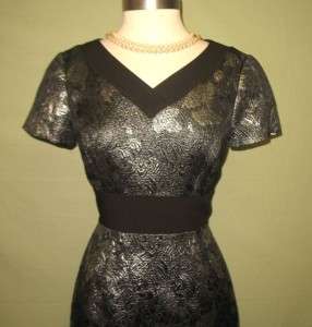 Alex Marie Silver & Black Short Sleeved Cocktail Party Mimi Dress 12 