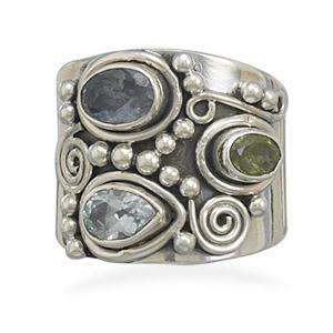 Ornate Multistone Ring 925 Sterling Silver  