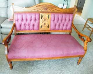 Antique Settee oak wood restored nicely Victorian inspiration solid 