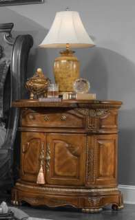 Honey Walnut Baroque Nightstand Side Table  