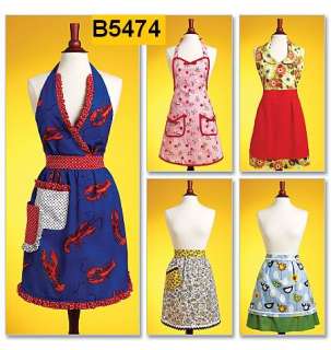 Package includes patterns and instructions for four aprons. Apron A 