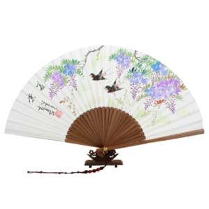Hand Painted Purple Flower Folding Paper Bamboo Art Fan  