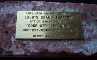 brick from Atlantas historic Loews Grand Theater Gone With The Wind 
