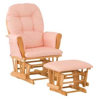 StorkCraft Hoop Glider and Ottoman   Natural/ Pink Gingham.Opens in a 