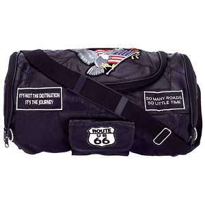 Leather Motorcycle Barrel   Rack Tool Bag with Patches  