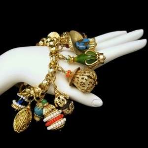   Vintage Chunky Charm Bracelet Rare Asian Lanterns Glass Beads  