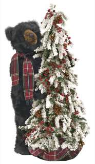40 Ditz Pre Lit Christmas Tree Black Bear Wearing Plaid Scarf  