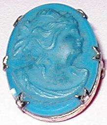  Antique Blue glass streling silver Cameo Brooch Pin Beautiful Unique
