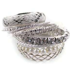    Fashion Rhodium Multi Line Bangle Bracelets 