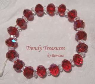 Red & Clear Crystals Stretch Bracelet,Mothers Day 