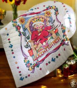 Bucilla Stamped Cross Stitch Queen Mother Lap Quilt  
