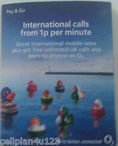 NEW O2 UK INTERNATIONAL PREPAID SIM CARD US CANADA CALLS 2P  