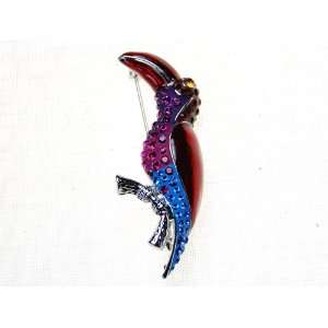   & Sapphire Crystal Rhinestone Toucan Tropical Color Bird Pin Brooch