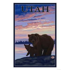 Black Bear and Cub   Utah Premium Poster Print, 24x32