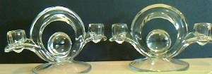 Art Deco Clear Glass Two Light Candleholders Pair Two  