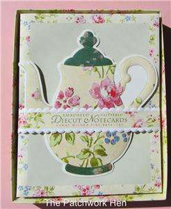 Carol Wilson GLITTER Boxed Set Die Cut Tea Pot Note Cards 10ct DNB107 