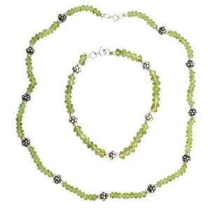  Sterling Silver Peridot Bracelet and Necklace Set Jewelry