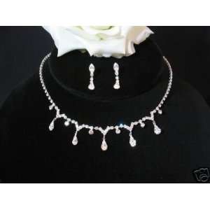 Bridal Wedding Prom Bridesmaid Jewelry Necklace Earring Set Crystal 