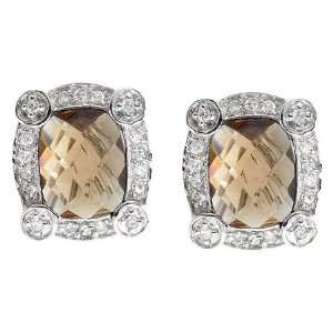  Brown Colored Stone & CZ Sterling Silver Earrings Jewelry