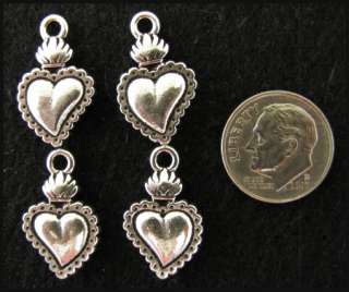 TierraCast Pewter Charms SILVER FLAMING HEART MILAGRO (4)  