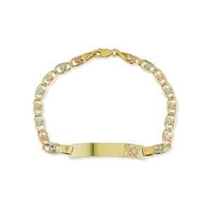    14k Tri Color Gold Butterfly Flower ID Chain Bracelet Jewelry