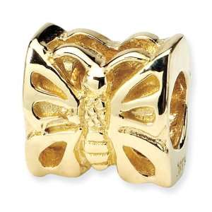  Solid 14k Yellow Gold 3/8 Butterfly Charm Jewelry Bead 