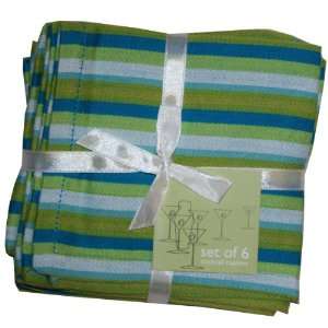    Satin Striped Cocktail Napkins Set of 6   Cactus