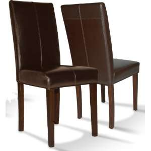   Oak Leather Parson Dining Chairs Set of 2   Brown
