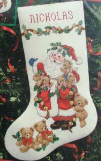 CHRISTMAS CUDDLES Counted Cross Stitch Stocking Kit Santa Bears 