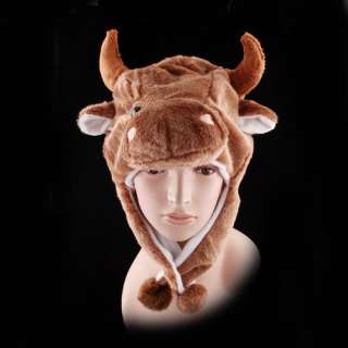 New Lovely Cartoon Animal Cow Cute Fluffy plush Hat Soft Warm Cap 