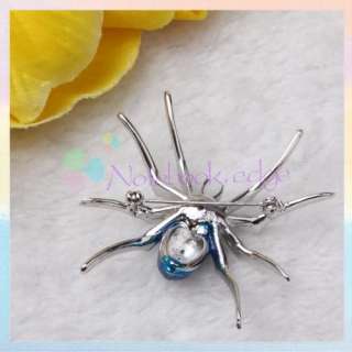 Dazzling Crystal Spider Brooch Pin Animal Pandent  Blue  