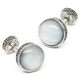   beautiful elegant Round white agate silver shirt cufflinks cuff links