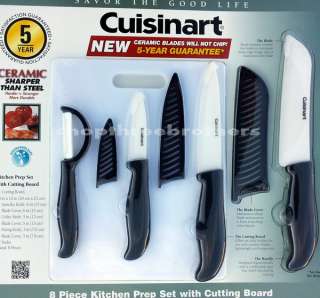 New 8 Piece Cuisinart Ceramic Knife Kitchen Prep Set With Cutting 