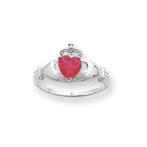    14k White Gold CZ July Birthstone Claddagh Heart Ring Jewelry