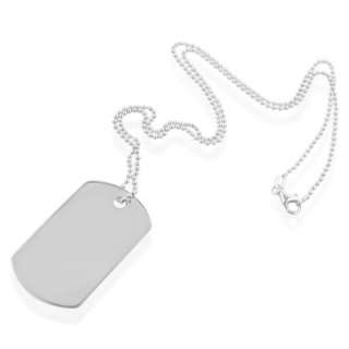   Silver Dog Tag Polished Engraved Personalized Necklace ( 4 Lines