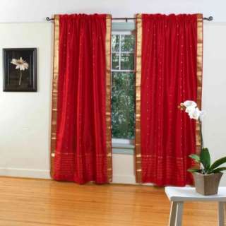     Pair Fire Brick Silk Sari Curtains, Silk Drapery   Made to measure