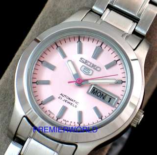   seiko 5 ladies automatic steel soft pink day date watch symd91k1 100 %