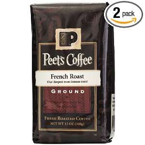 Peets Ground Coffee, French Roast, 12 Ounce (Pack of 2)