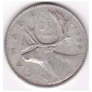  1950 Canada 25 Cent Silver Coin 