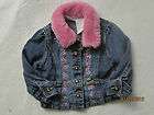   JEAN JACKET   SZ 3/3T   DECORATED WITH PINK PLUSH COLLAR  PRETTY