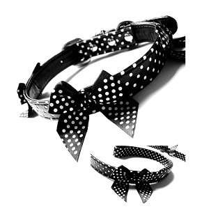  Beauty Dots Leather Dog Collar & Leash Set with Chic Bow 