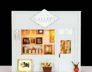DIY Wooden Gallery Pictures House Modle Kits Dollhouse Lighting 
